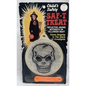 Vintage Halloween NOS Childs Saf-T Treat Reflective Skeleton Badge RARE